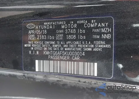 2019 Hyundai Veloster 2.0 from USA, damaged, VIN KMHTG6AF5KU003014